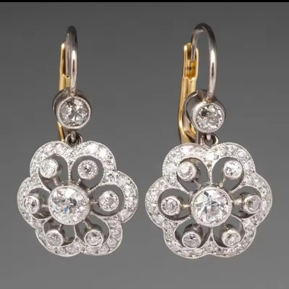 Gorgeous Flower Crystal Micro Pave White Cubic Zirconia Drop Earrings